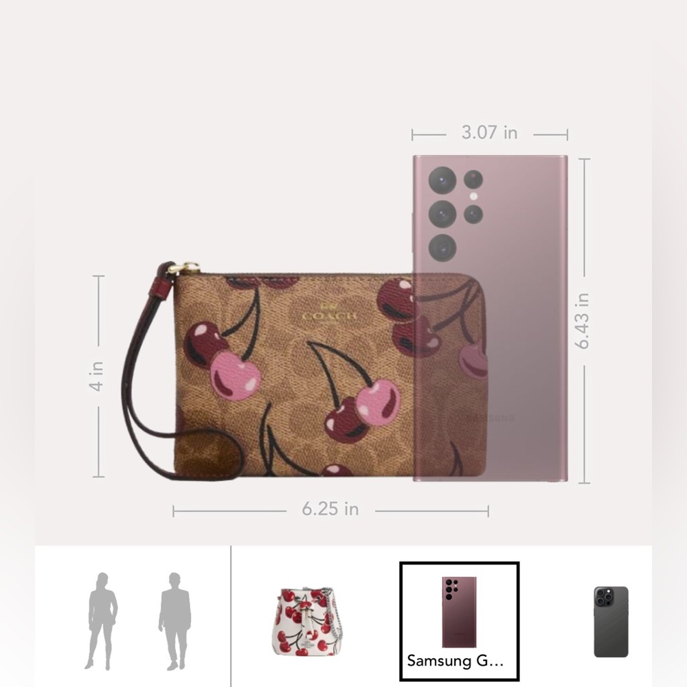 Coach NWT Corner Zip Wristlet In Signature Canvas With Cherry Print - Picture 5 of 12